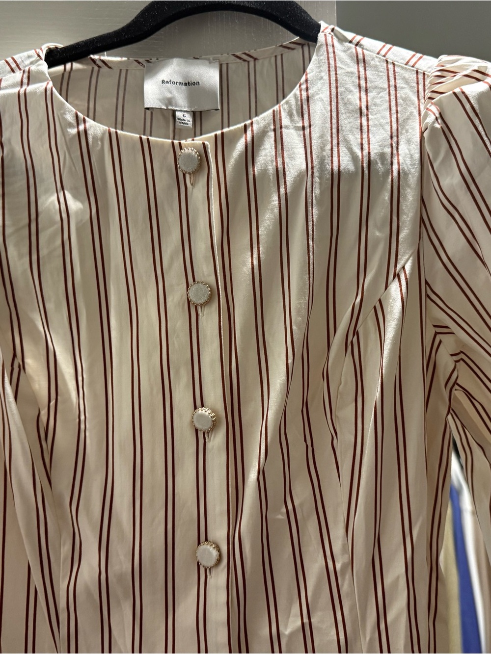 Reformation Beige and White Striped Midi Shirt Dress - Picture 4 of 10